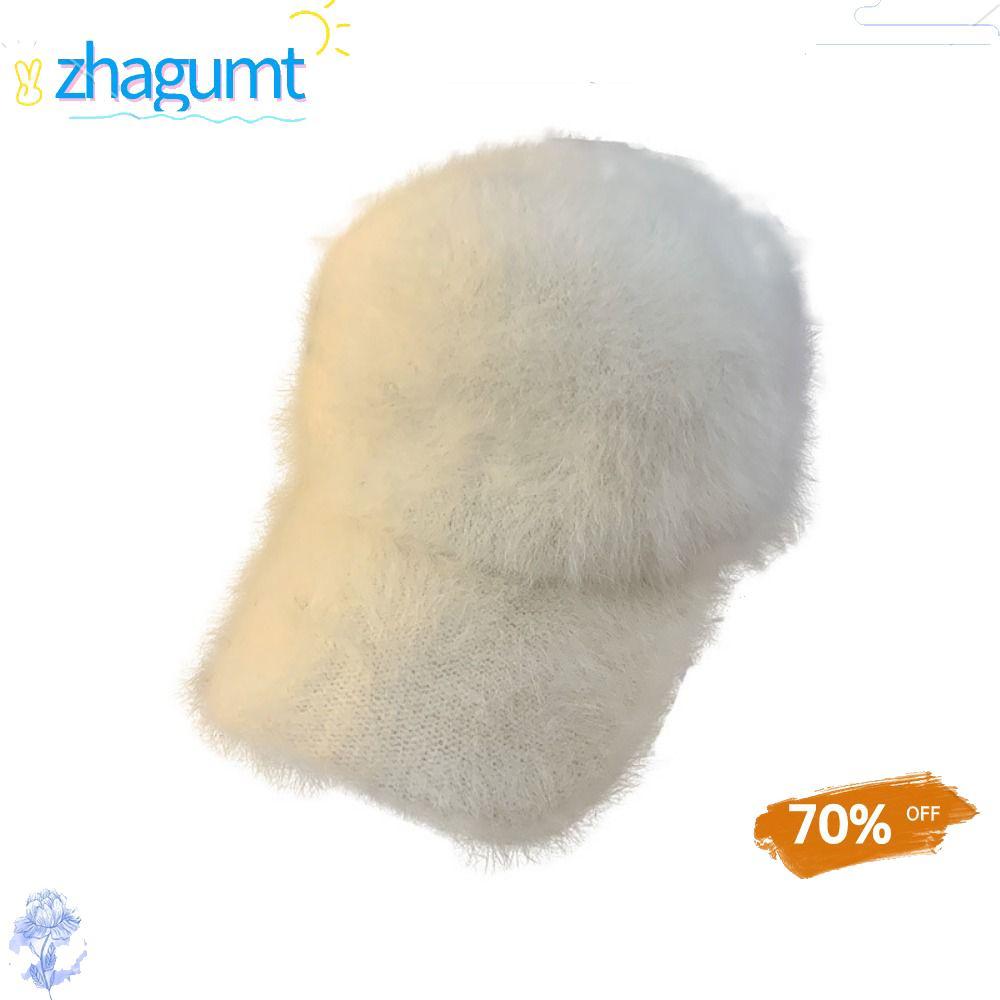 ZHAGUMT366 Plush Dubill Cap, Face Slimming Rabbit Fur หมวกเบสบอลผู้หญิง,แฟชั่นปรับสีทึบหมวกกันหนาวทุกวัน