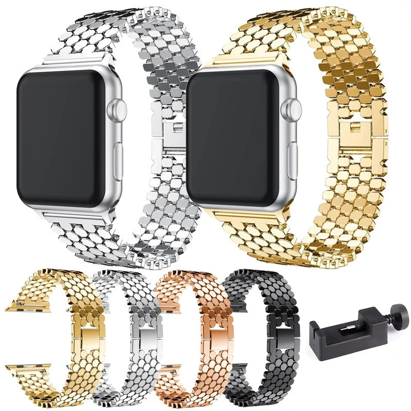 สายสแตนเลสสําหรับ Apple Watch Series 7 6 SE 5 4 3 2 1 สายรัดข้อมือ 38 42 40 44 41 45 มม.สร้อยข้อมือส