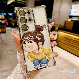 สำหรับ Samsung S25U,S24U,S23,S23U,S22,S22U,S21U,S21,S20,S20FE เคสซัมซุง ลายเด็กผู้หญิงน่ารักยิ้ม ชุบเงา สี่มุม ป้องกันตก