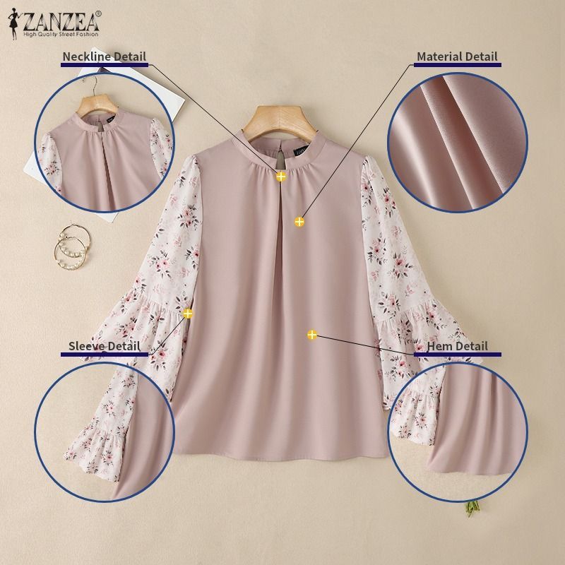 ZANZEA เสื้อเบลาส์ลายดอกไม้สำหรับปาร์ตี้ สไตล์ลำลองสำหรับผู้หญิง ราคา ถูกที่สุด ดีลบีเคเค แกลเลอรีภาพที่ 7