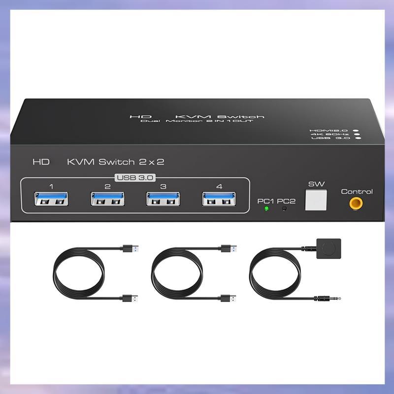 (VALAO)-เข้ากันได้กับ KVM Switch 2 จอภาพ 2 คอมพิวเตอร์ 4K60Hz Dual Monitor KVM Switches สําหรับ Dual