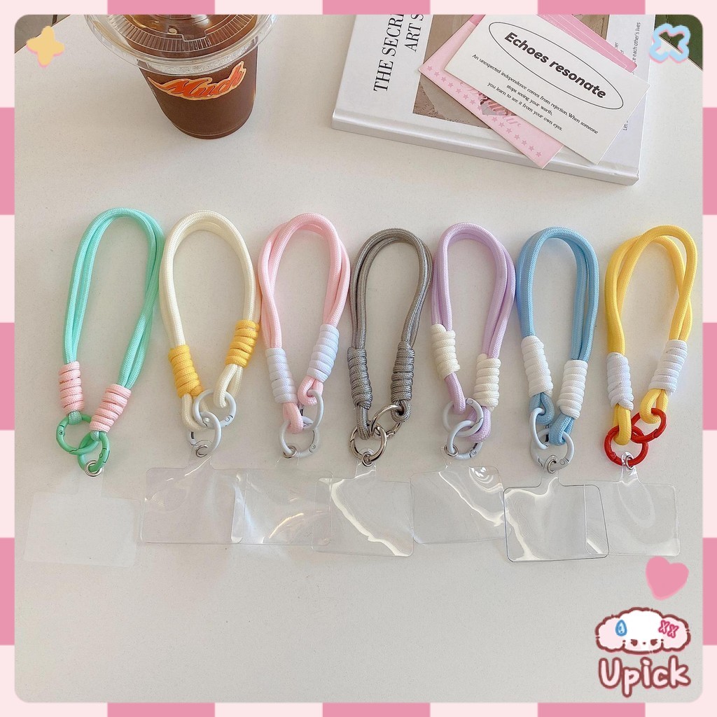 Upick-ใหม่เหมาะสำหรับเคสโทรศัพท์มือถือสีสันสดใสหัวเข็มขัดคู่ถักเชือกเส้นเล็กป้องกันการสูญหายเชือกข้อมือพวงกุญแจทอมือส
