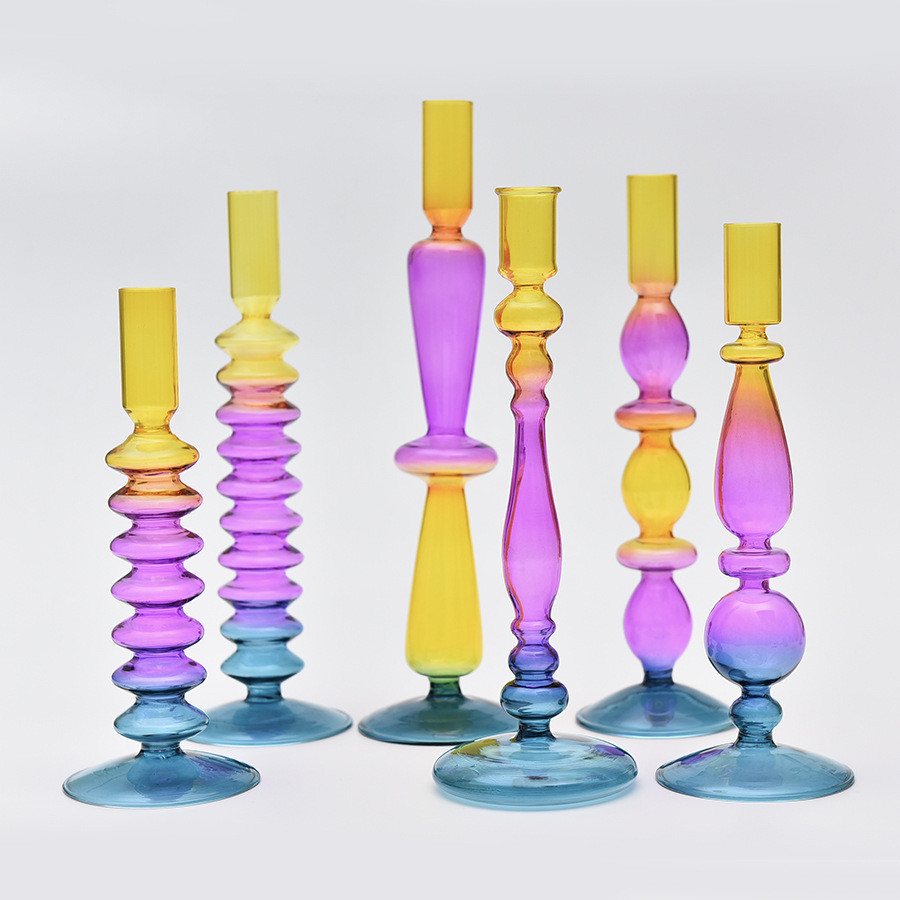 Creative Colorful Glass Candle Holder Home Decoration Wedding Photography Prop Vintage Contrast Colo