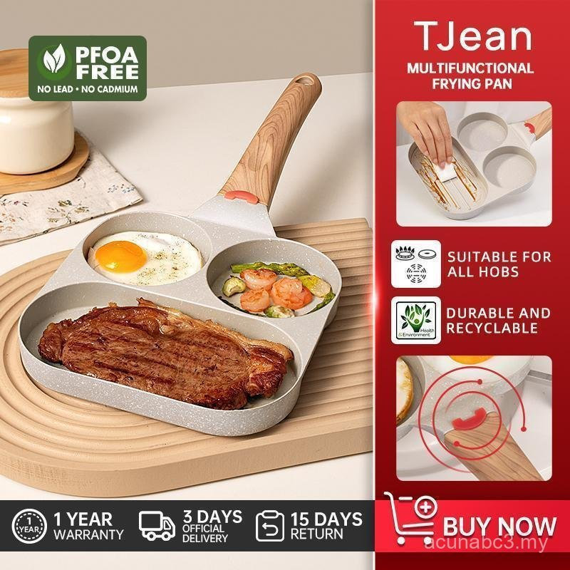 TJean Non Stick 4 in 1 Burger/กระทะไข่กระทะอาหารเช้า PFOA ฟรีมัลติฟังก์ชั่เหมาะสําหรับเตาทั้งหมด Die