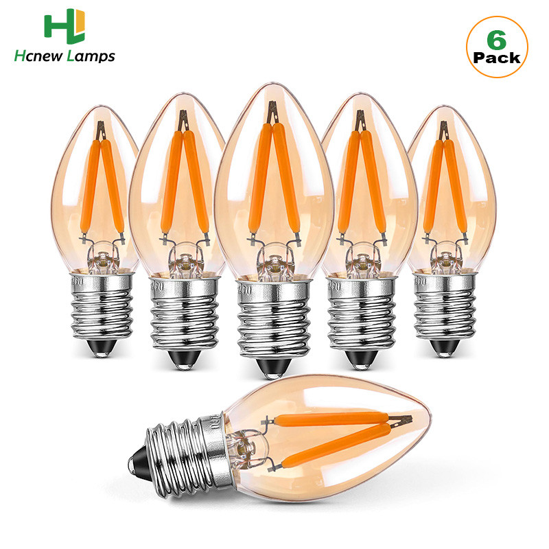 6pcs Vintage C7 Candle Light Bulb 1w E12 E14 Candelabra Base Filament Bulb Amber Glass Night Lamp St