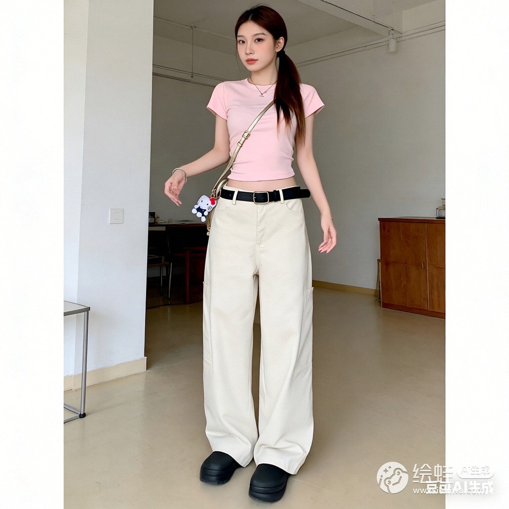 RosieMall กางเกงยีนส์สไตล์งานช่างทรงหลวม กางเกงลำลองสีขาว คาราเมล สีชมพู สีดำ ใส่ได้กับทุกชุด ขนาด ราคา ถูกที่สุด ดีลบีเคเค แกลเลอรีภาพที่ 9