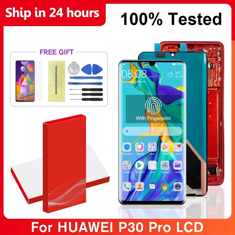 6.47 "Amoled สําหรับ huawei P30 Pro จอแสดงผล LCD Touch Screen Assembly pantata สําหรับ P30Pro พร้อมลายนิ้วมือ L29 L09 AL00