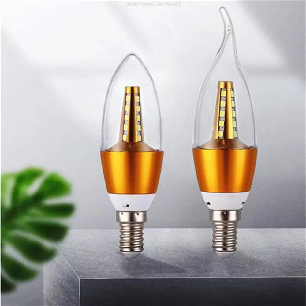 1 pcs 5W 7W 9W 12W ไฟ LED หลอดฮาโลเจนเปลี่ยน E14 Candelabra ฐานหลอดไฟ LED สําหรับห้องครัวสีขาว C35L เทียน Golden shell