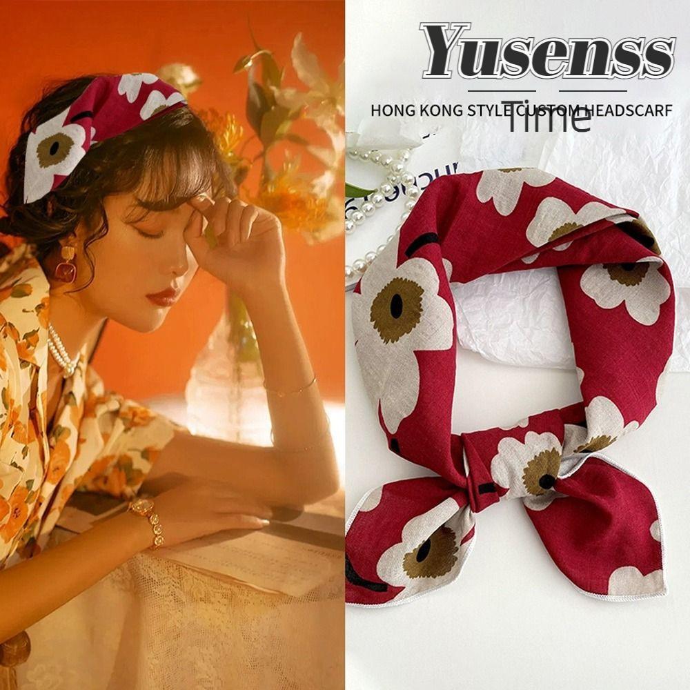 YUSEN ผ้าพันคอผม, 70*70 ซม.ผ้าฝ้ายผ้าลินิน Hairbands, Retro คอป้องกันแสงแดด Square Hijab ผู้หญิง