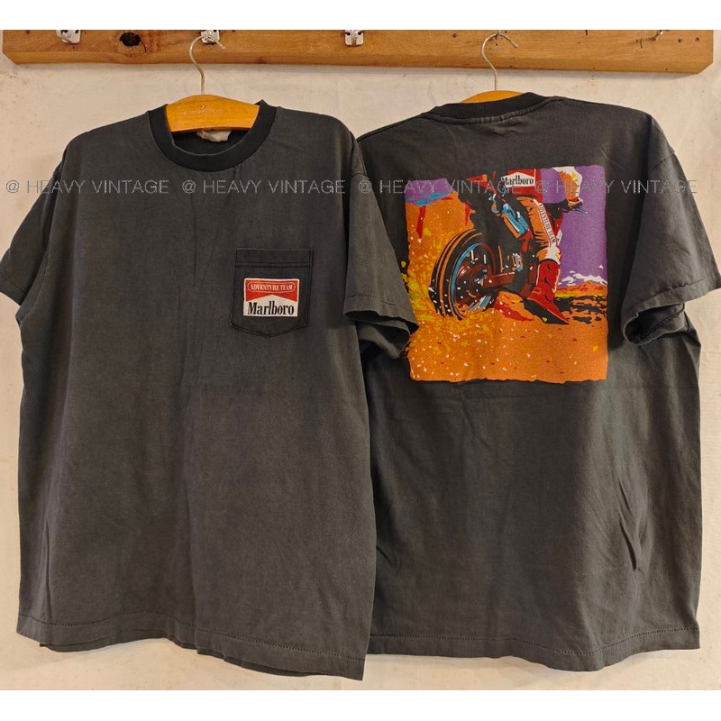 Marlboro the Motocross pocket bio washed เสื้อวินเทจ คลาสสิค heavy vintage shirt