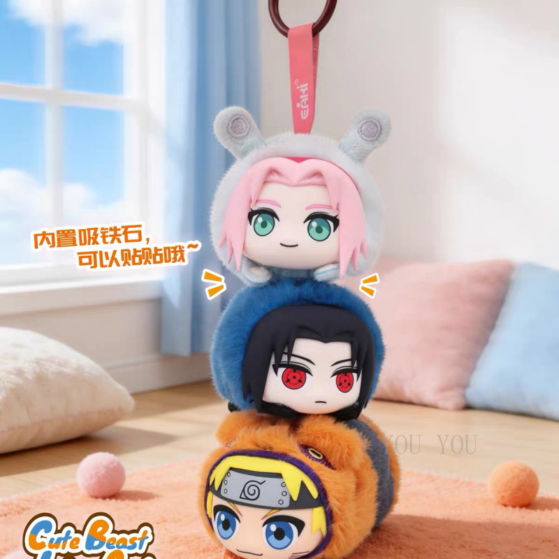 ของแท้ EAKI Naruto กล่องสุ่มปาร์ตี้สัตว์น่ารัก จี้ตุ๊กตาขนสัตว์ อูจิฮะซาสุเกะ พวงกุญแจ-A312