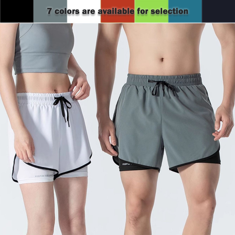 CODM-5XL 2025 ฤดูร้อนใหม่ผ้าไหมน้ําแข็ง 2-in-1 กางเกงขาสั้นกีฬาแห้งเร็ว Cool Running Fitness Unisex 