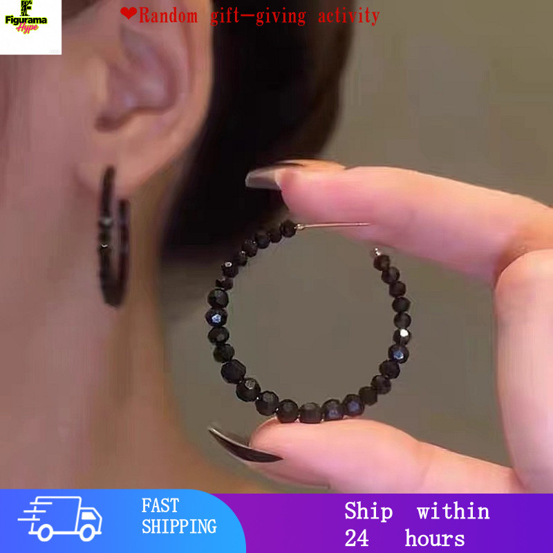 เข็มเงิน S925 ต่างหูคริสตัลสีดำ พร้อมส่งฟรี