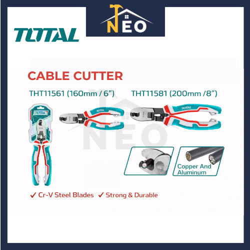 เครื่องตัดสายเคเบิล TOTAL เหมาะสําหรับตัดสายเคเบิลทองแดงและอลูมิเนียม Cr-V เหล็ก (6"/8") THT11561/TH