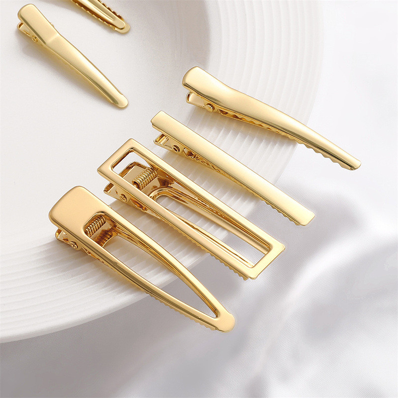 100pcs เกาหลี ins สไตล์สี Retention Electroplating Gold Water Drop Hollow แบนคลิปสแควร์คลิป Duckbill diy คลิปด้านข้าง Headdress