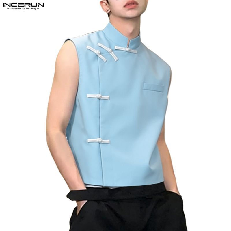 เสื้อยืดสไตล์เกาหลี สำหรับผู้ชาย ตัวเสื้อมีกระดุมกบและปกยืน ออกแบบเรียบหรู