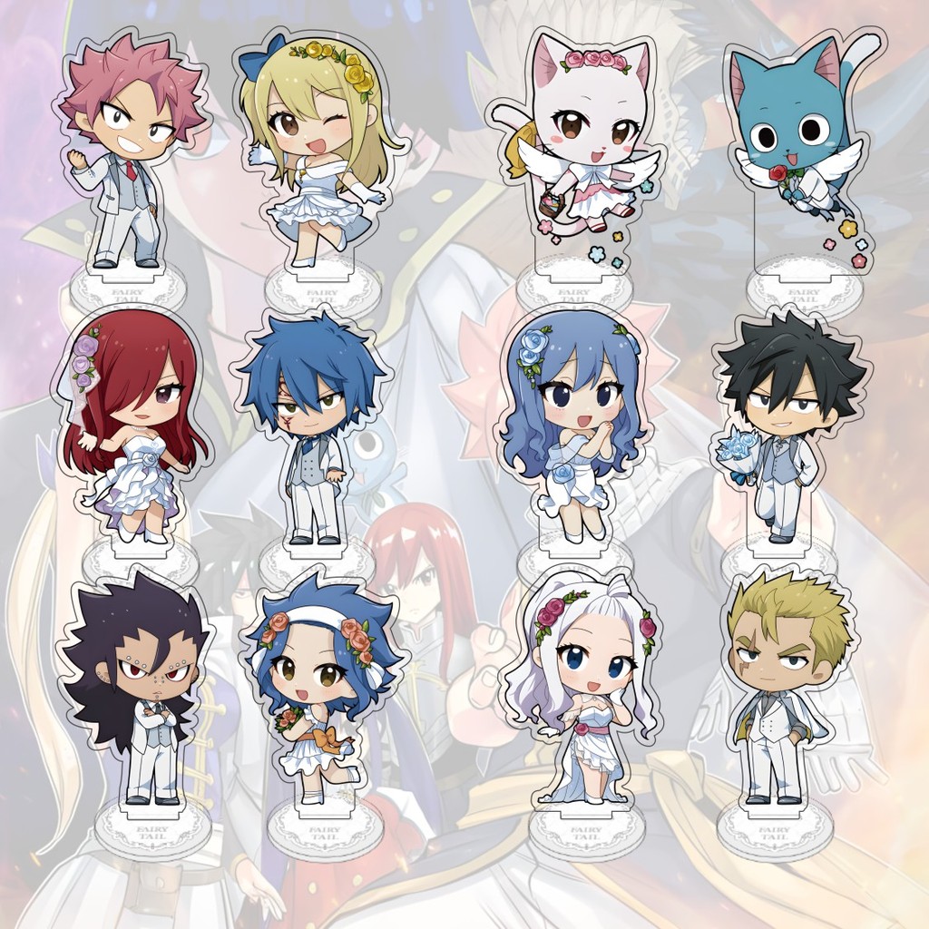 อะนิเมะ FAIRY TAIL 10 ซม.อะคริลิค Natsu Happy KEAI Elza Lucy Jellal Mirajane ยืนสีเทาเดสก์ท็อปตกแต่งของขวัญ