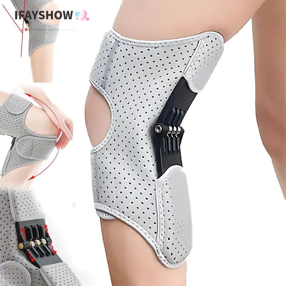 IFAYSHOW บูสเตอร์ป้องกันเข่าพร้อมสปริงรีบาวด์อันทรงพลังอุปกรณ์ช่วยเข่าแบบปรับได้, อุปกรณ์พยุงเข่าระบายอากาศกันลื่น