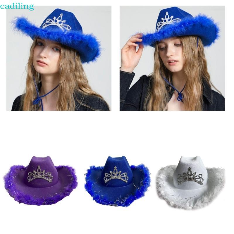 Cadiling ตลกหมวก Cowgirls หมวก Furry Trims สุภาพสตรี Western หมวกสําหรับผู้หญิง Fedoras Western Cowg