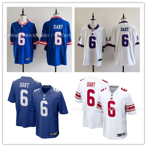 เสื้อยูกาเป็นทางการทีมนิวยอร์ก กัลเลียนต์ส เบอร์ 6 Jaxson Dart เสื้อกีฬาสำหรับผู้ชาย