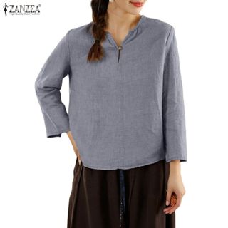 เสื้อแขนยาวสำหรับผู้หญิง สไตล์เกาหลี ผ้าฝ้ายผสมลินิน ออกแบบม…