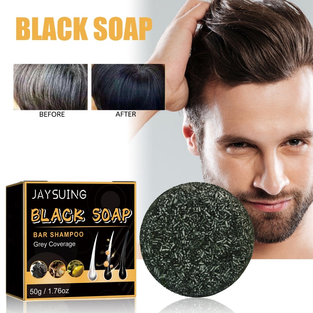 สบู่ดำ 50g Jaysuing รากโสมดำ แชมพูย้อมผมสีดำบำรุงผมด้วยสารสกัดจาก ป้องกันการสูญเสียผมสีเทาขาว