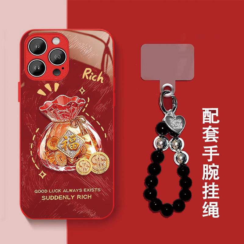 2026 Happy Girl Design เหมาะสําหรับ iPhone 17 Pro Max/11/12/13/14/15/16 Pro Max/8/7/6 เคสโทรศัพท์กระจกส่วนบุคคลพร้อมเชือกมือสําหรับกันรอยขีดข่วนปลอดภัยและทนต่อการตก