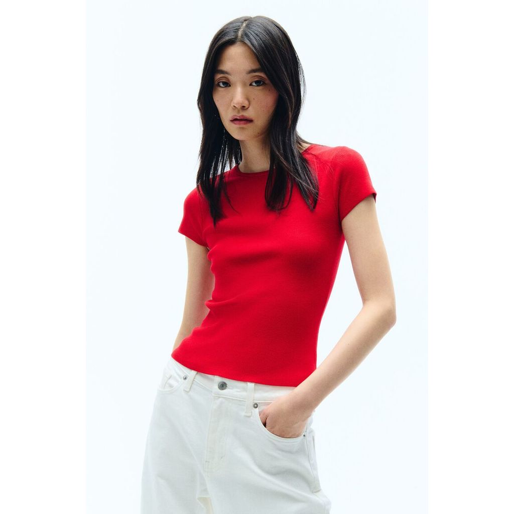 H&M(เอชแอนด์เอ็ม) เสื้อยืดผ้าริบ Women Ribbed T-shirt 1323017_1