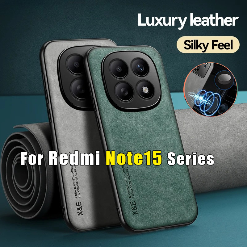 ปลอกหนังหรูหราสําหรับ Redmi Note 15 14 Pro Plus Note15 Note15Pro 5G รถที่วางแม่เหล็กเคสโทรศัพท์แฟชั่นคู่เคสป้องกันกันกระแทกฝาหลัง