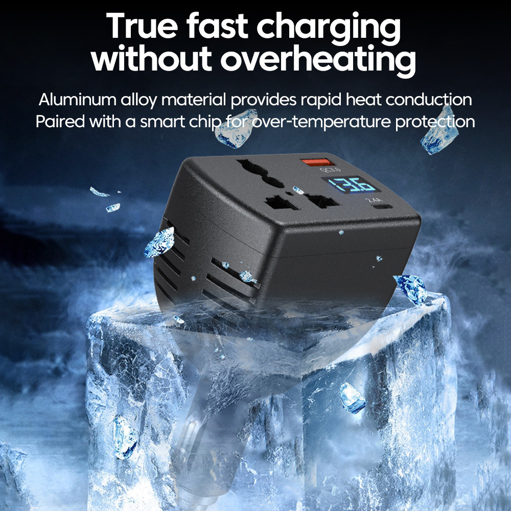 150W รถอินเวอร์เตอร์ DC 12 V/24 V to AC 220 V ปฏิบัติบุหรี่ไฟแช็กอะแดปเตอร์ QC3.0 USB Fast Charger - รูปที่ 3