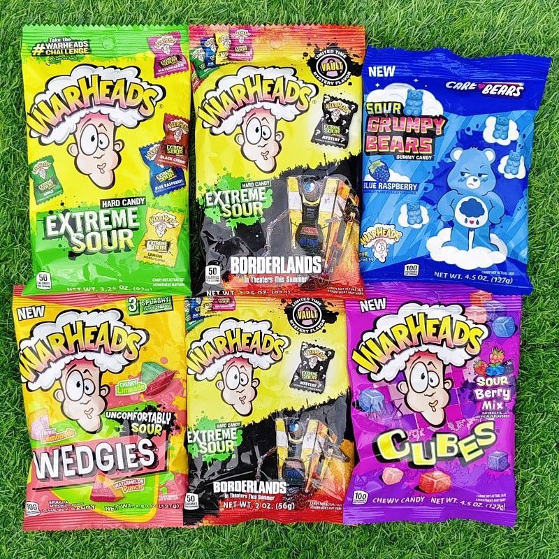American Super SOUR Hard Candy SOUR รสผลไม้ Fan-Shaped Gummy Gel Candy WARHEADS SOUR CANDYReady Stra
