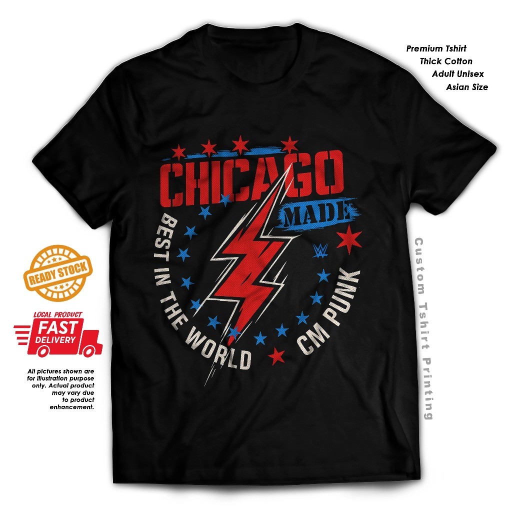 CM Punk Chicago Aj Lee คืน Made wwe เสื้อยืดผ้าฝ้ายมวยปล้ํา S-5XL