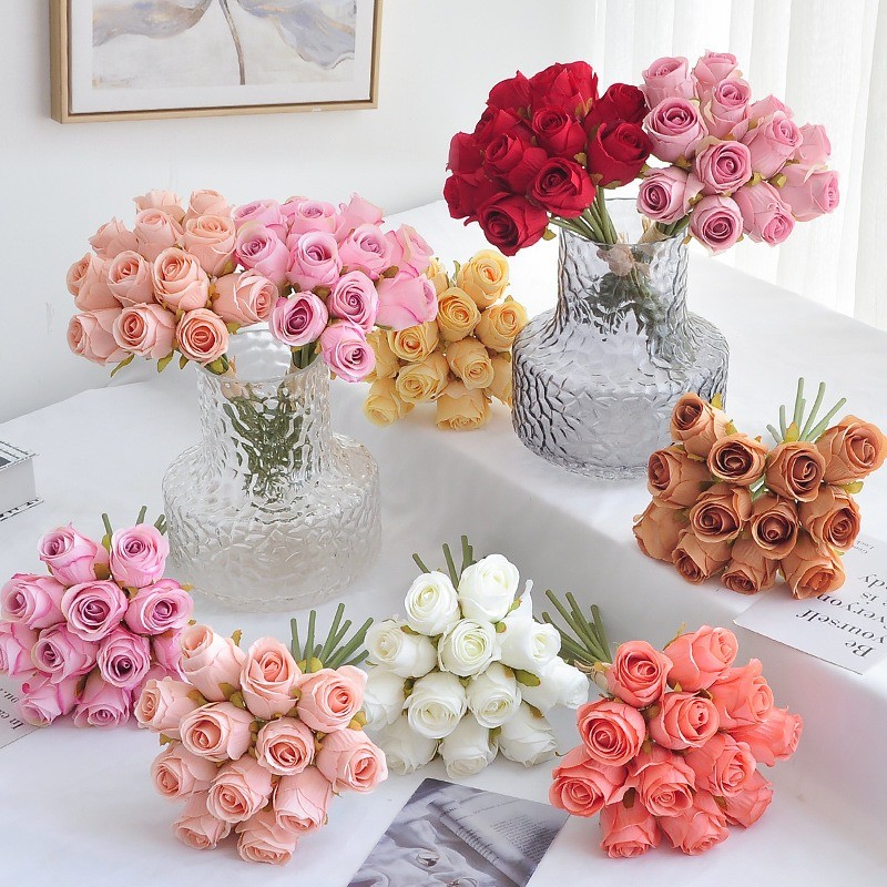 Dualswish 12 ชิ้น/ล็อตประดิษฐ์ Rose Bouquet ตกแต่งบ้านการถ่ายภาพ Prop งานแต่งงานแผนที่ตะกั่วเจ้าสาวมือถือดอกไม้ปลอม