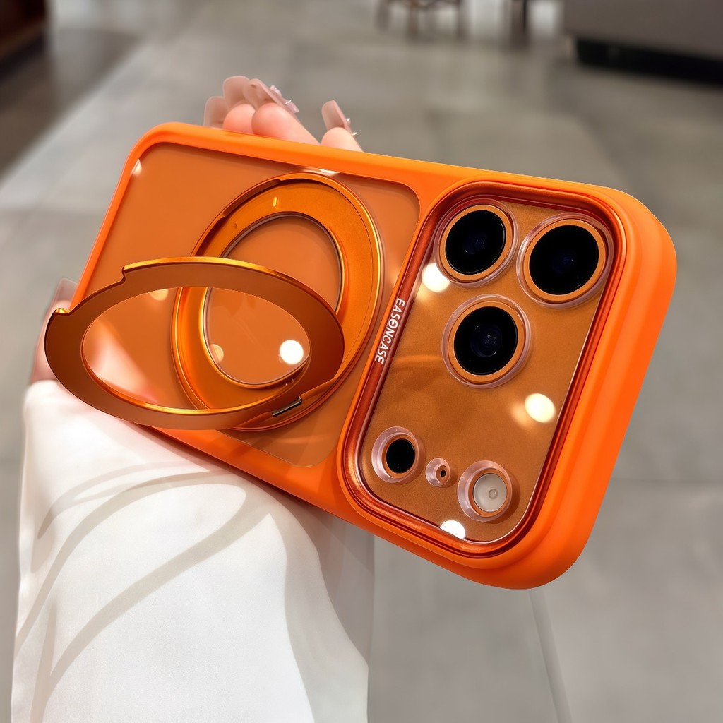 หรูหรา 360° เคสแม่เหล็กขาตั้งหมุนได้สําหรับ iPhone 17 Pro 16 Pro Max เคสซิลิโคนกันกระแทกแบบใส