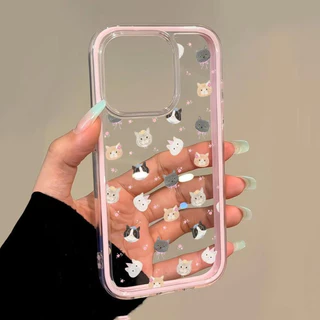 นิ่ม 2in1 สีแคนดี้ เข้ากันได้สำหรับ เคสไอโฟน11 สำหรับ iphone 16 Pro Max 7Plus XR 12 13 14 15 ลูกแมวน่ารักกับโบว์