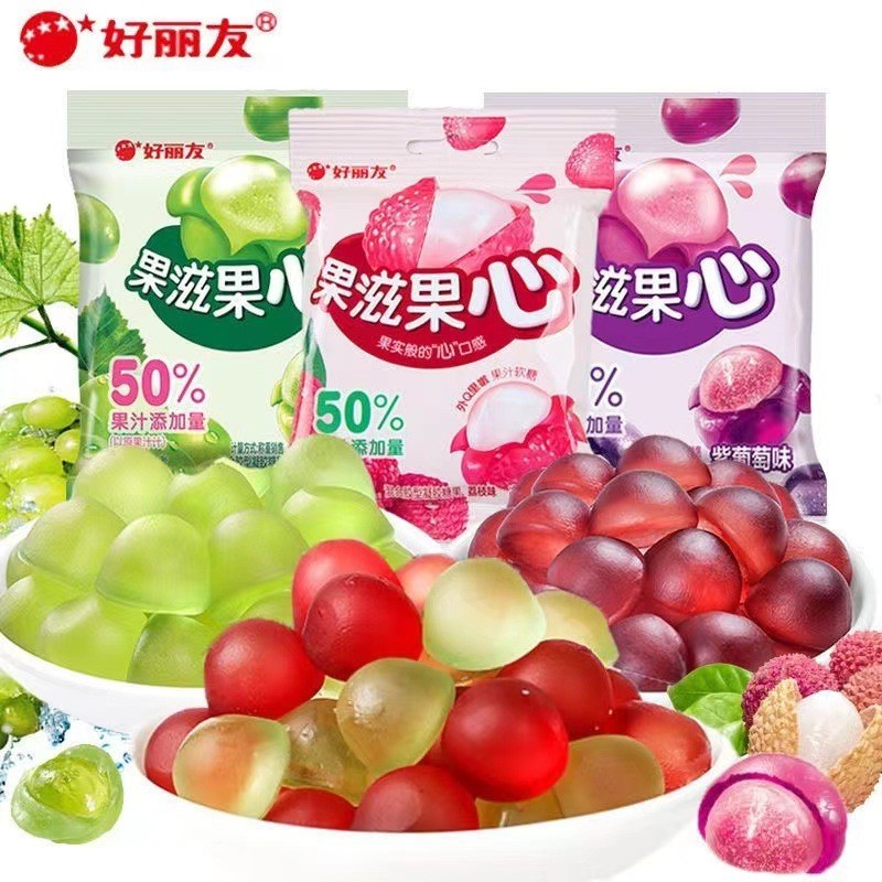 ใหม่สําหรับปี 2026 Orion Fruit Ziguo 70g Fruit Peeled Gummy Pop Pulp Lychee Green Grape Flavour Juic
