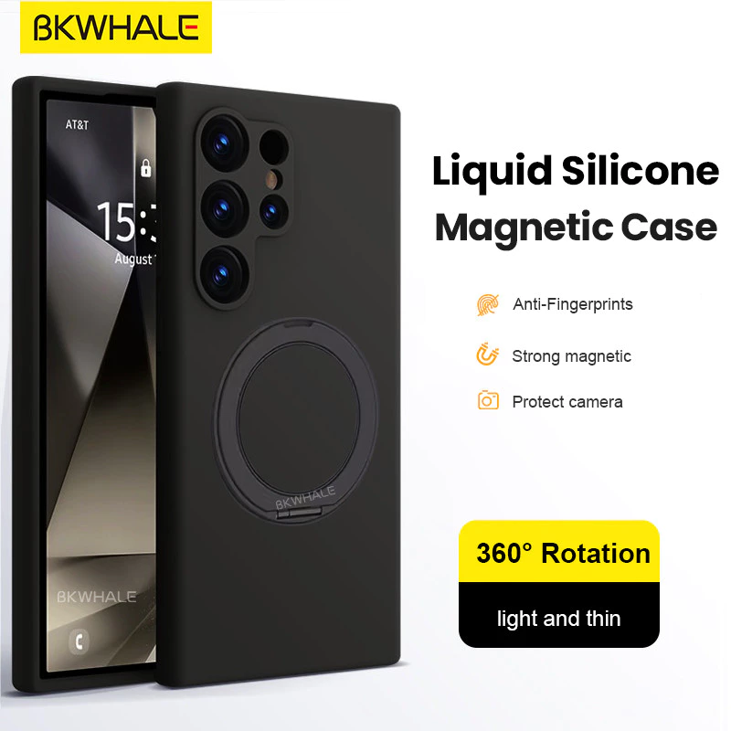 SAMSUNG BKWHALE 360 Magnetic Bracketซิลิโคนเหลวเคสโทรศัพท์สําหรับSamsung Galaxy S26 S25 Ultra S24 Plus S25 + S24 Ultra S25 + S24 + S24 + ปลอกพร้อมที่วาง