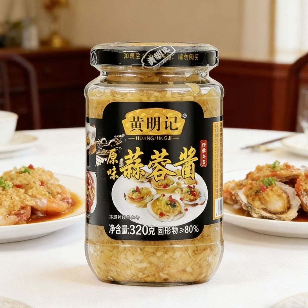 Huang Mingji 320g Bottled Chaoshan Garlic เครื่องปรุงรสเผ็ดดั้งเดิม หม้อไฟ กระเทียมบาร์บีคิว zy26012