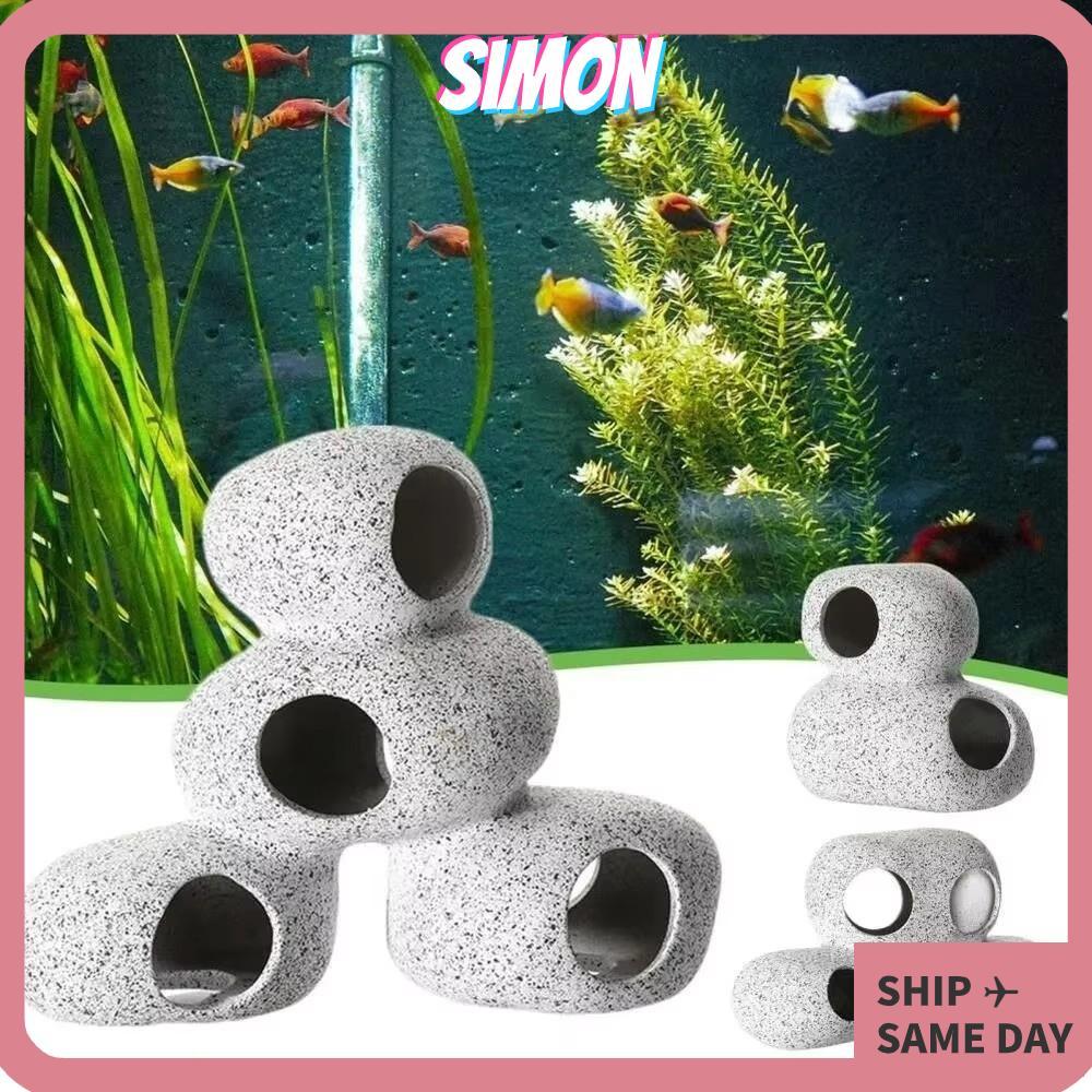 SIMON เครื่องประดับตู้ปลา, ตกแต่งภูมิทัศน์จําลองงานฝีมือ Aquarium Hideaway Rock, ดินเหนียวสีม่วงสัมผัสธรรมชาติถ้ําถังปลา