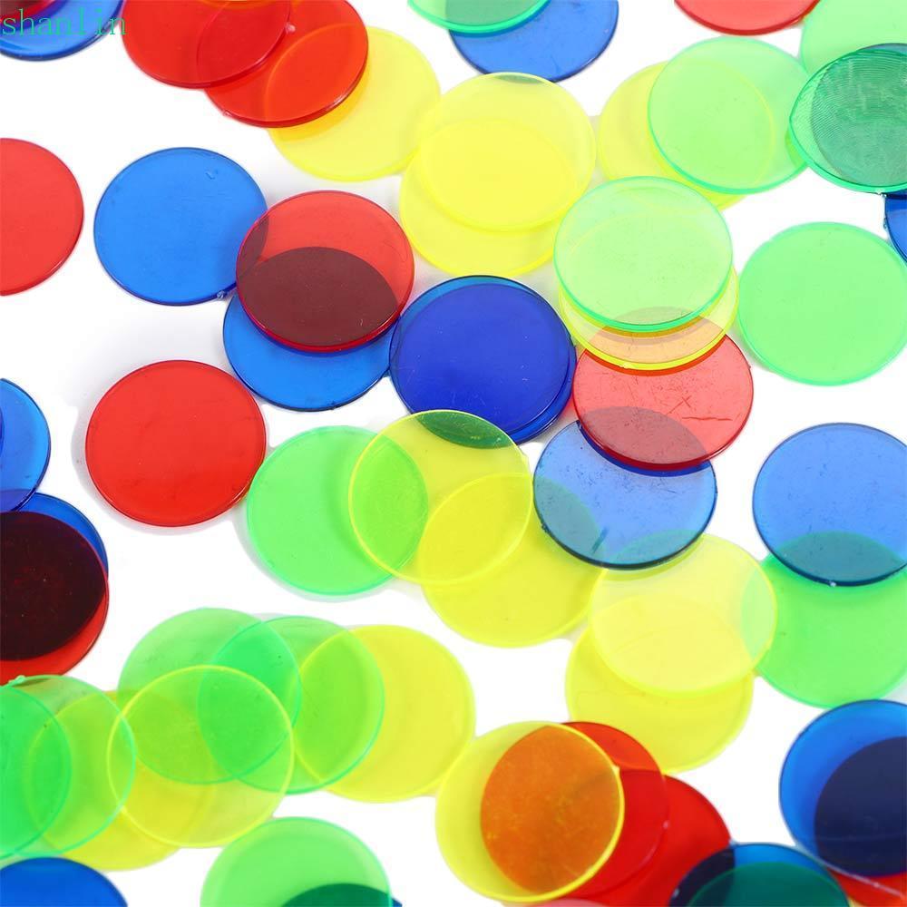 SHANLIN Bingo ชิปเด็กเด็ก Carnival Bingo เกมสําหรับเกมบิงโกโปร่งใส 15 มม.Multicolor Disc Montessori 