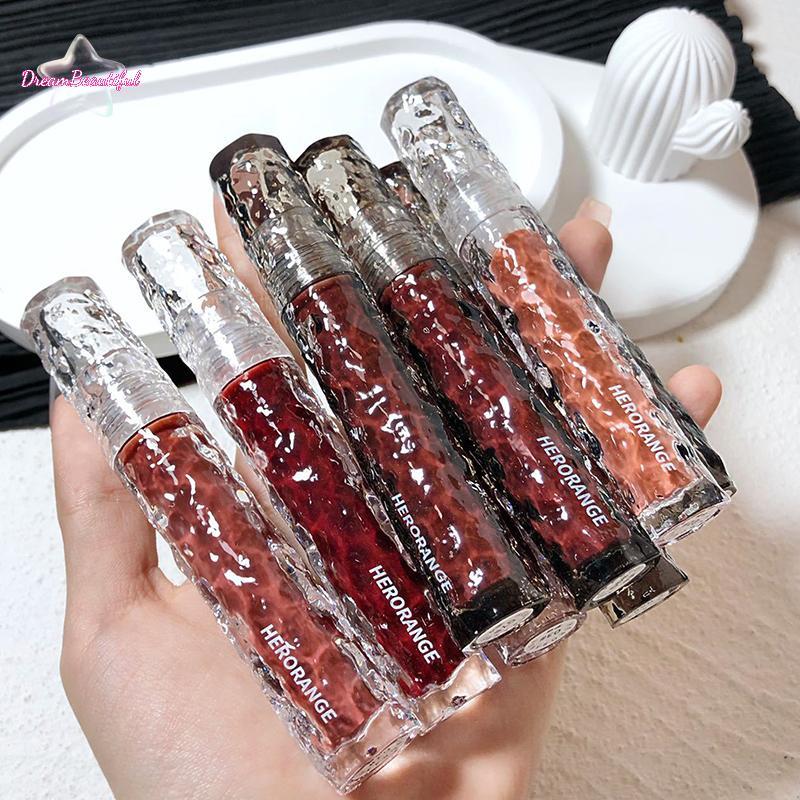 <DBFl-t> HERORANGE Glacier Ro Mirror Water Glazed Lip Glaze ให้ความชุ่มชื้นและให้ความชุ่มชื้น ขึ้นรูปฟิล์มที่ไม่ซีดจางง่ายใหม่