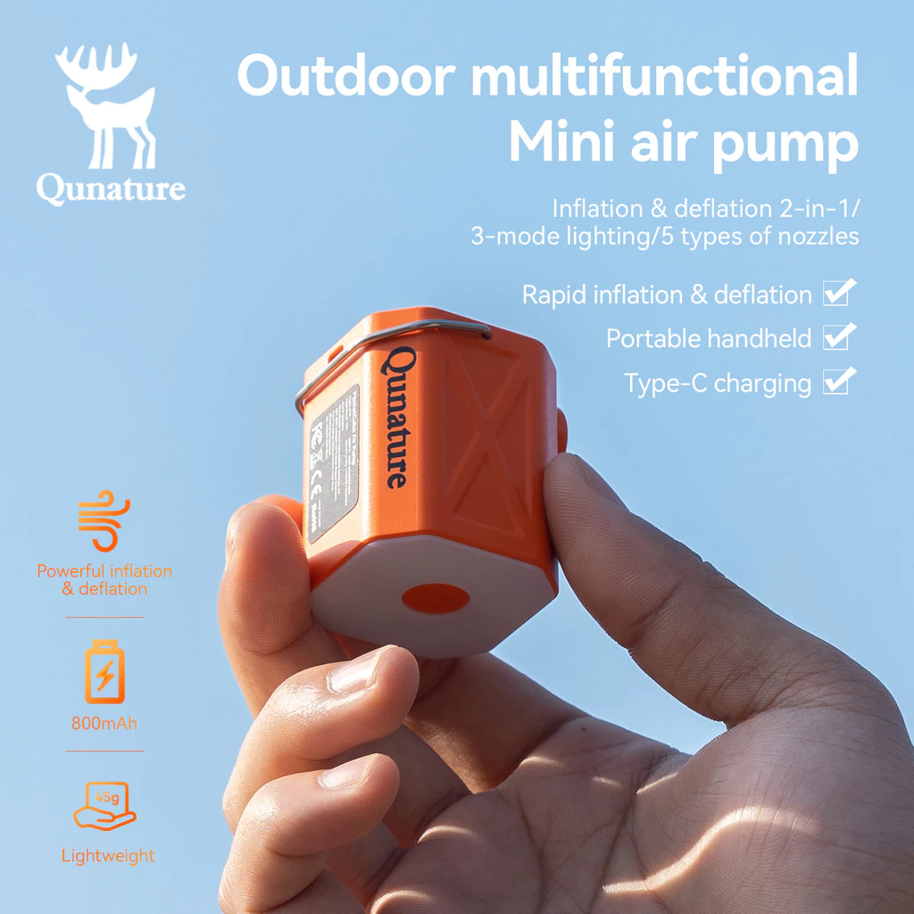 【TH Delivery】Qunature ปั๊มลมไฟฟ้า 3-in-1 แบบพกพา ชาร์จ Type-C เป่าลม/ดูดลม พร้อมไฟแคมป์ปิ้ง เหมาะสำหรับที่นอนลมและถุงสูญญากาศ