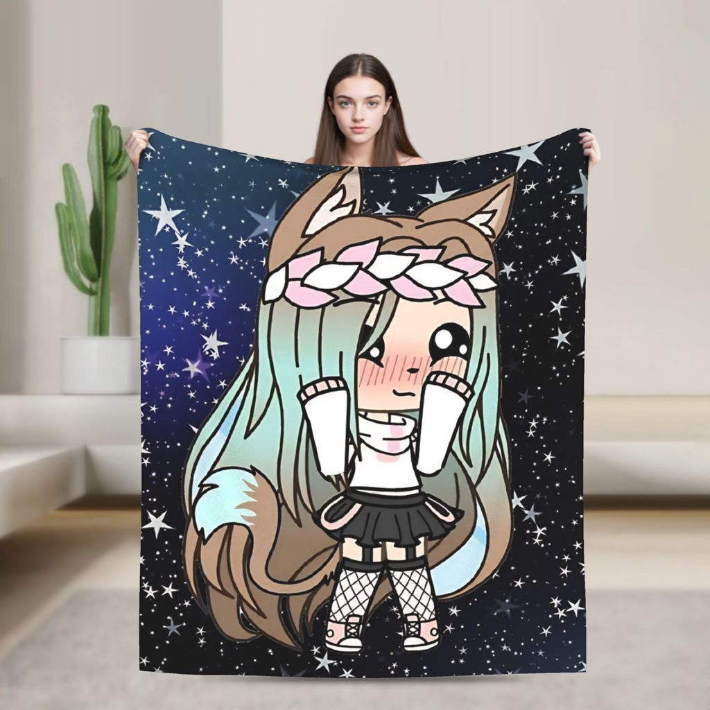 Gacha life เกมผ้าห่มปิกนิก Flannel โยนผ้าห่มสําหรับตกแต่งบ้าน Warm Soft Design คุณภาพผ้าคลุมเตียงไอเ