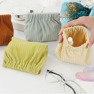 กระเป๋าเครื่องสำอางขนาดเล็ก LISAR ทำจากคอร์ดโรย ลายเรียบ สีเดียว พกพาสะดวก