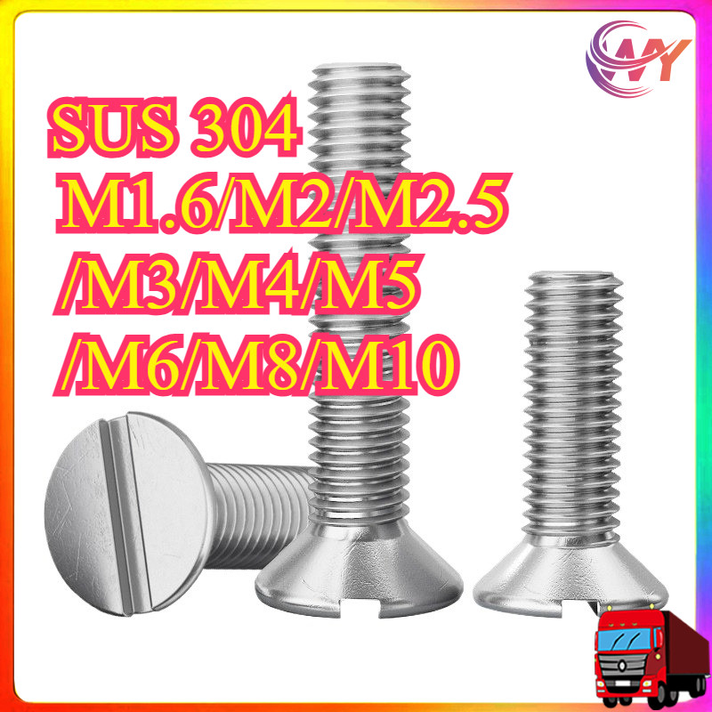 GB68 304 สแตนเลส one-word slot consunk หัวสกรู slotted แบนหัวสกรู M1.6M2M2.5M3M4M5M6M8M10WY-MB