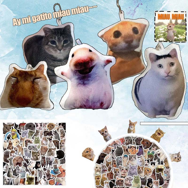 Cat Meme สติกเกอร์ Montagem Miau Cat พวงกุญแจบรรเทาความเครียดของเล่นแมว Memes ของขวัญยอดนิยม