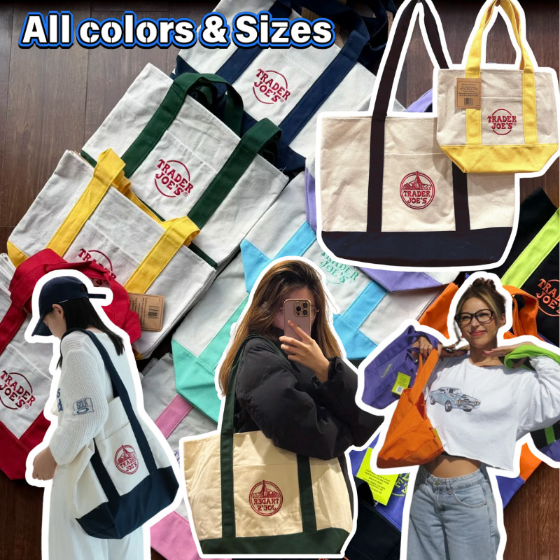 TRADER JOEs CANVAS LARGE Mini Pocket Tote Bag จาก US Back To Back Pockets ทุกสีและขนาดพร้อมส่ง 4PHL