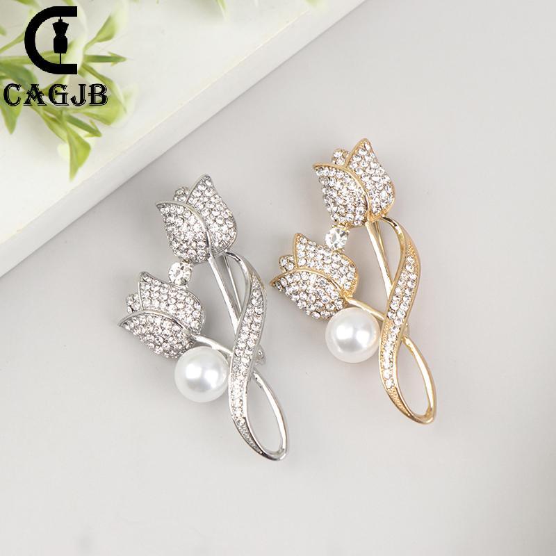 [CAGJB] 1 ชิ้นเข็มกลัด Rhinestone Tulip เข็มกลัดดอกไม้ Anti-glare ชุดเข็มกลัดคอ Pin เครื่องประดับ UO