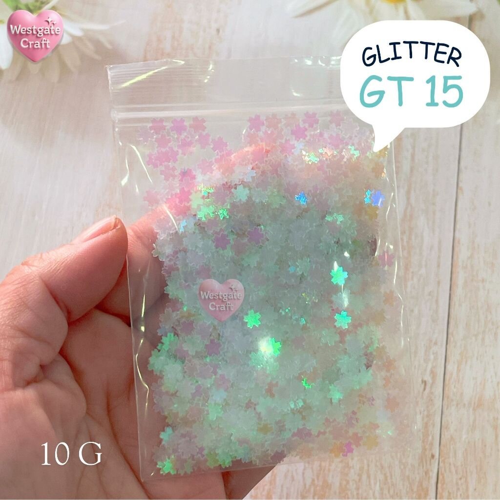 กลิตเตอร์ดอกซากุระ สีใส ประกายชมพู GT 15 / 10 กรัม