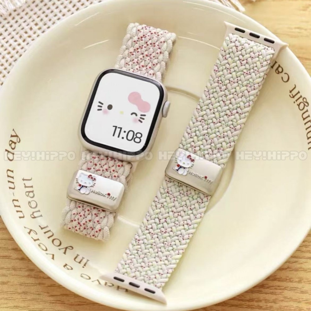 สายรัดหัวเข็มขัดแม่เหล็ก KT น่ารักเหมาะสําหรับ iwatch 11/10/9/8/7/6/5/4/3/2/1 สายทอเหมาะสําหรับ iwatch 49/46/45/44/42/41/40/38 มม.